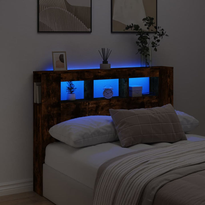 Hoofdeinde met LED 140x18,5x103,5 cm bewerkt hout gerookt eiken
