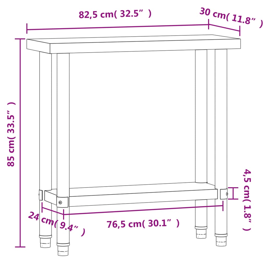 Keukenwerktafel 82,5x30x85 cm roestvrij staal