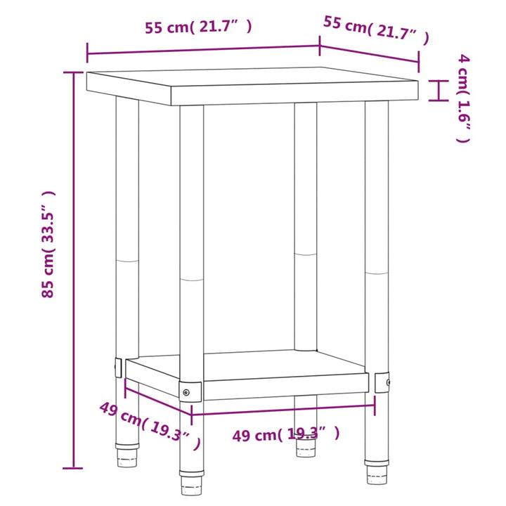 Keukenwerktafel 55x55x85 cm roestvrij staal