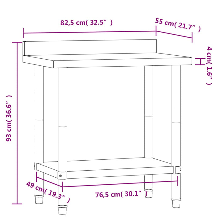 Keukenwerktafel met spatscherm 82,5x55x93 cm roestvrij staal