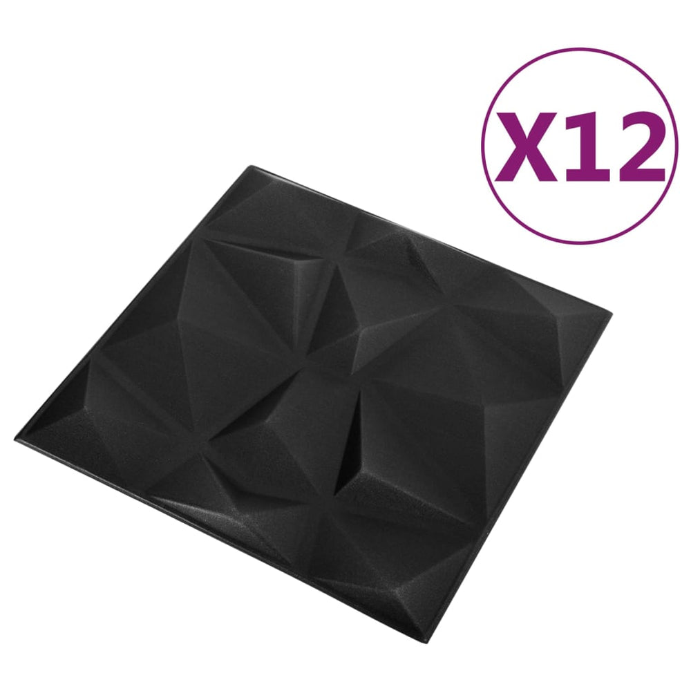12 st Wandpanelen 3D 3 m² 50x50 cm diamantzwart - Griffin Retail