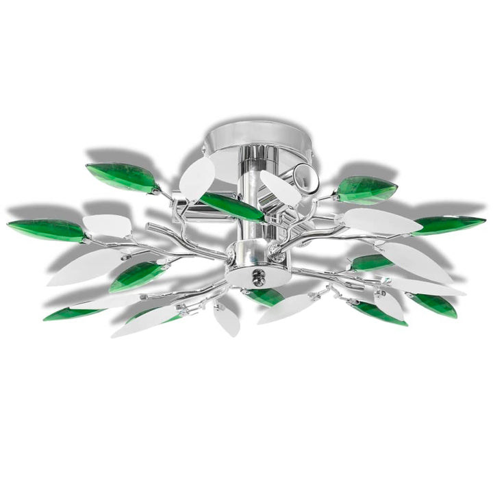 Plafondlamp witte en groene acryl kristal bladeren 3xE14