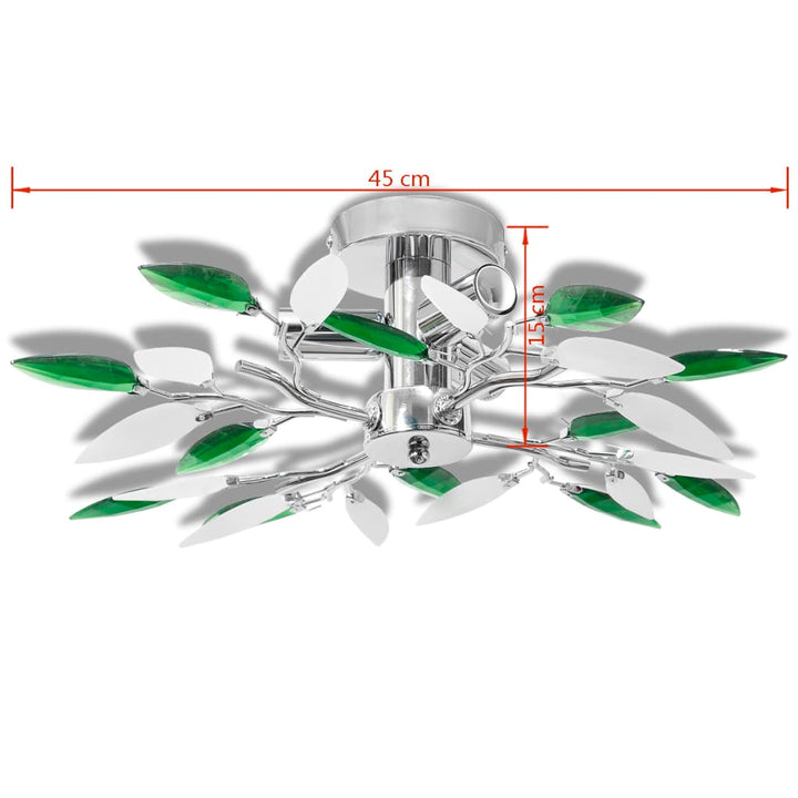 Plafondlamp witte en groene acryl kristal bladeren 3xE14