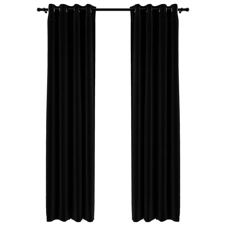 Gordijnen linnen-look verduisterend ogen 2 st 140x225 cm zwart