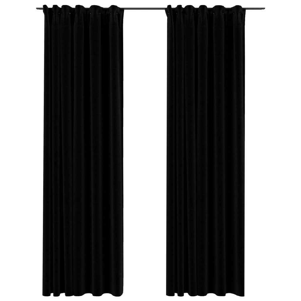 Gordijnen linnen-look verduisterend haken 2 st 140x245 cm zwart