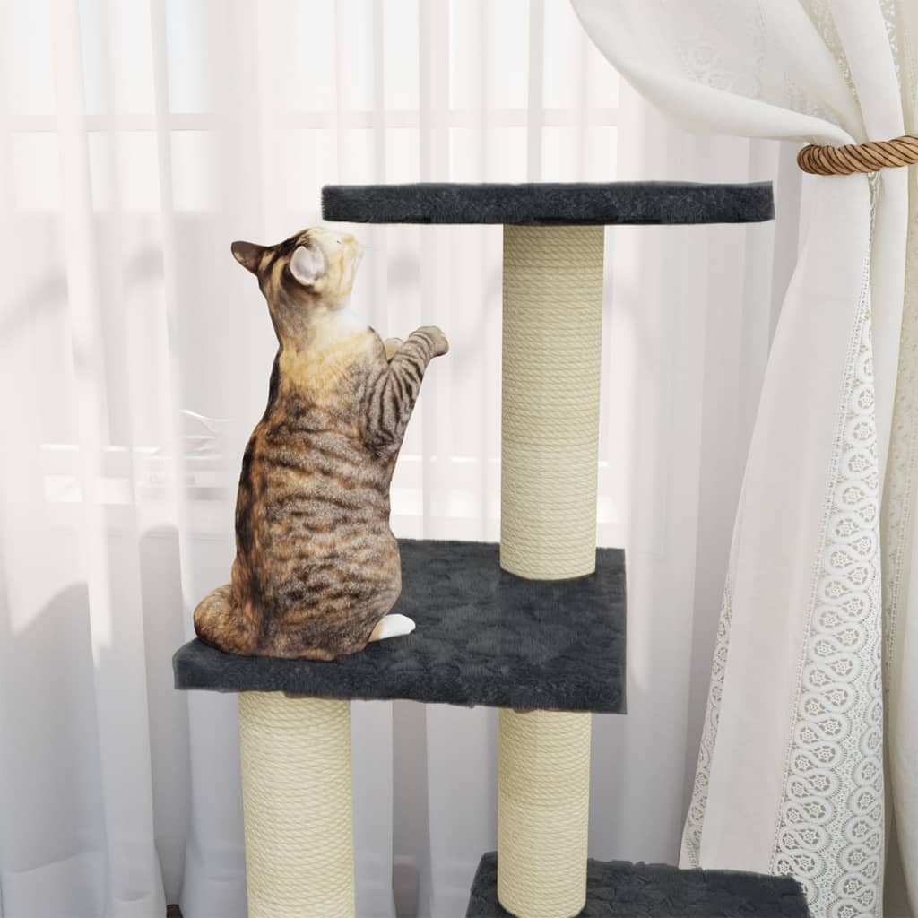 Kattenmeubel met sisal krabpalen 92 cm donkergrijs