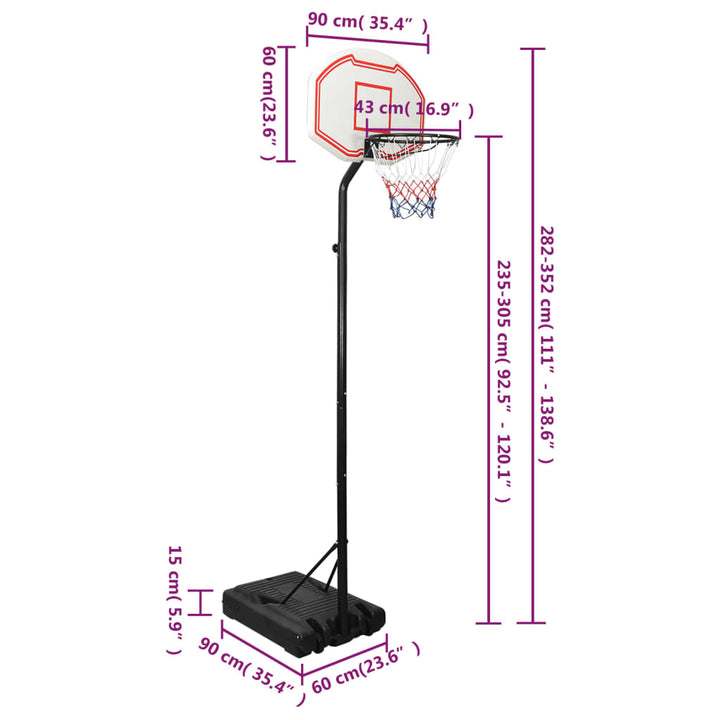 Basketbalstandaard 282-352 cm polyethyleen wit
