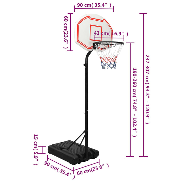 Basketbalstandaard 237-307 cm polyetheen wit