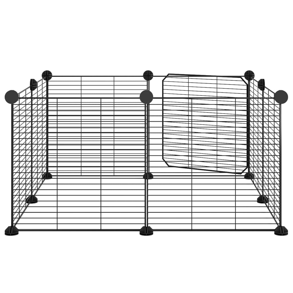 Huisdierenkooi met deur 8 panelen 35x35 cm staal zwart