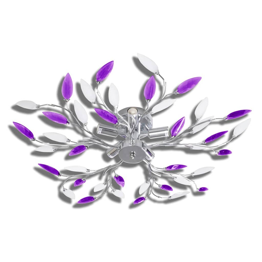 Lamp met kristallen bladeren van acryl voor 5x E14 paars en wit - Griffin Retail