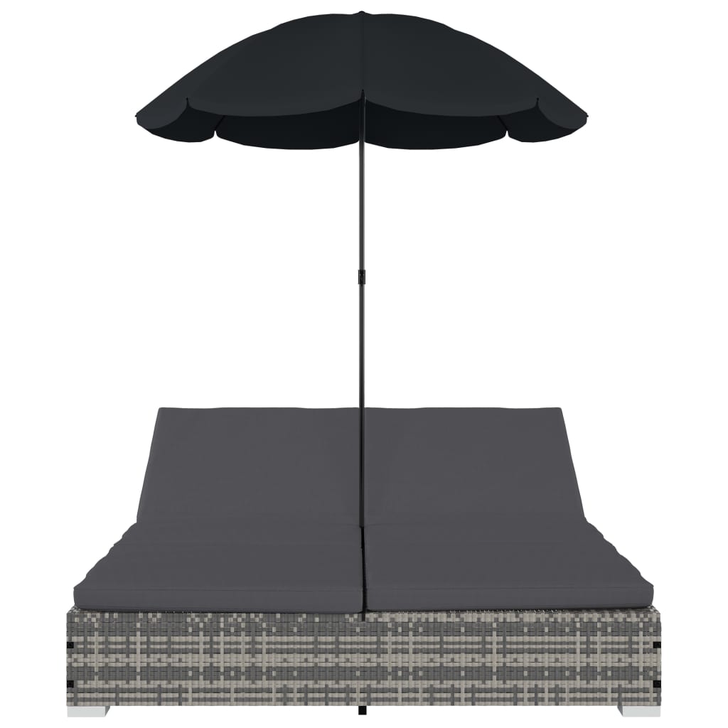 Loungebed met parasol poly rattan grijs - Griffin Retail
