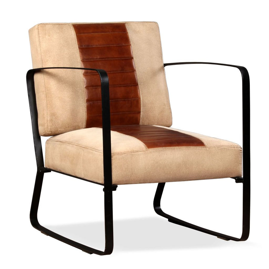 Loungestoel echt geitenleer en canvas bruin - Griffin Retail