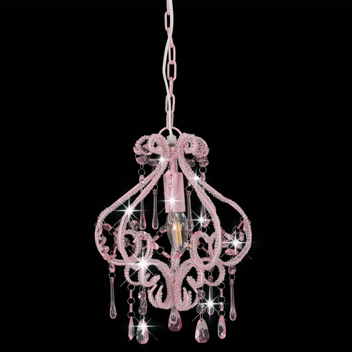 Plafondlamp met kralen rond E14 roze - Griffin Retail