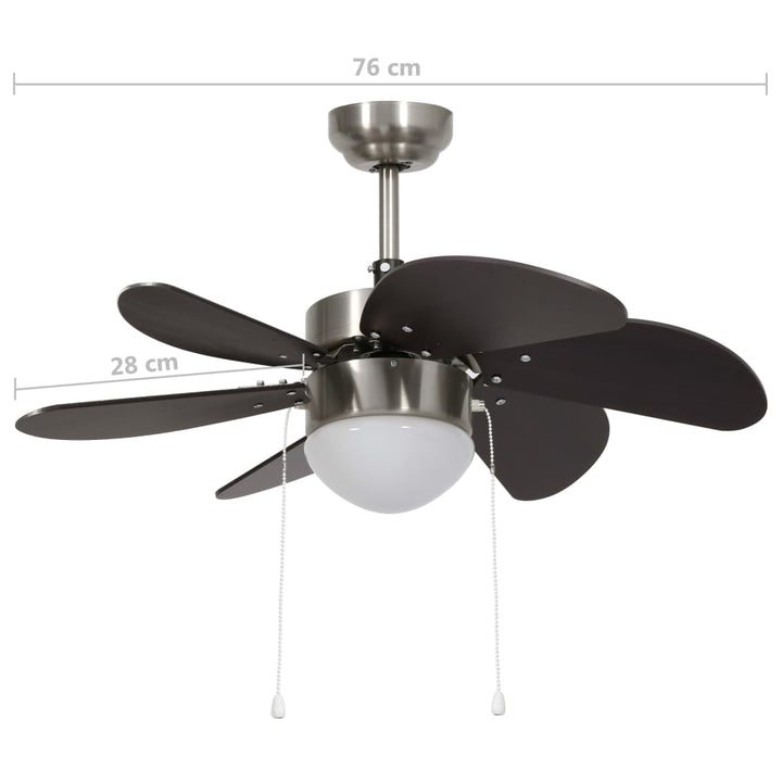Plafondventilator met lamp 76 cm donkerbruin - Griffin Retail