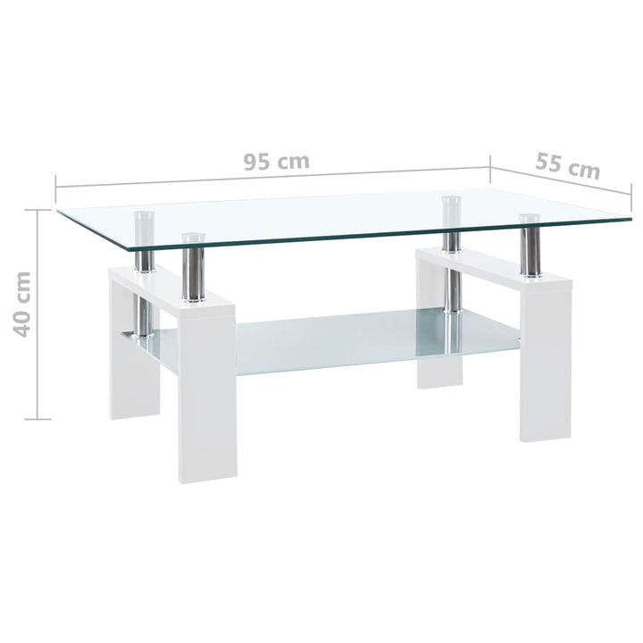 Salontafel 95x55x40 cm gehard glas transparant en wit - Griffin Retail