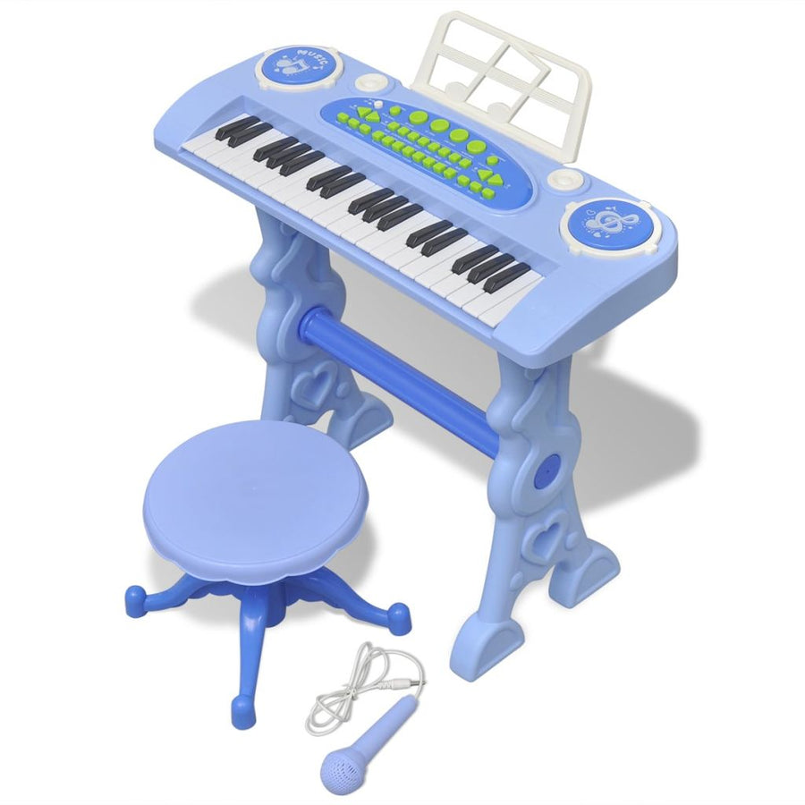 Speelgoedkeyboard met krukje/microfoon en 37 toetsen blauw - Griffin Retail