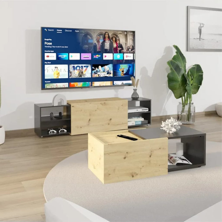 FMD TV-meubel 194,5x39,9x49,2 cm artisan eiken en zwart