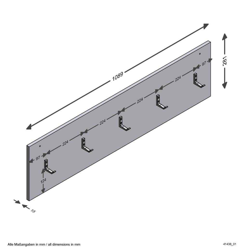 FMD Wandkapstok 108,9x1,5x28,1 cm ambachtelijk eikenkleurig