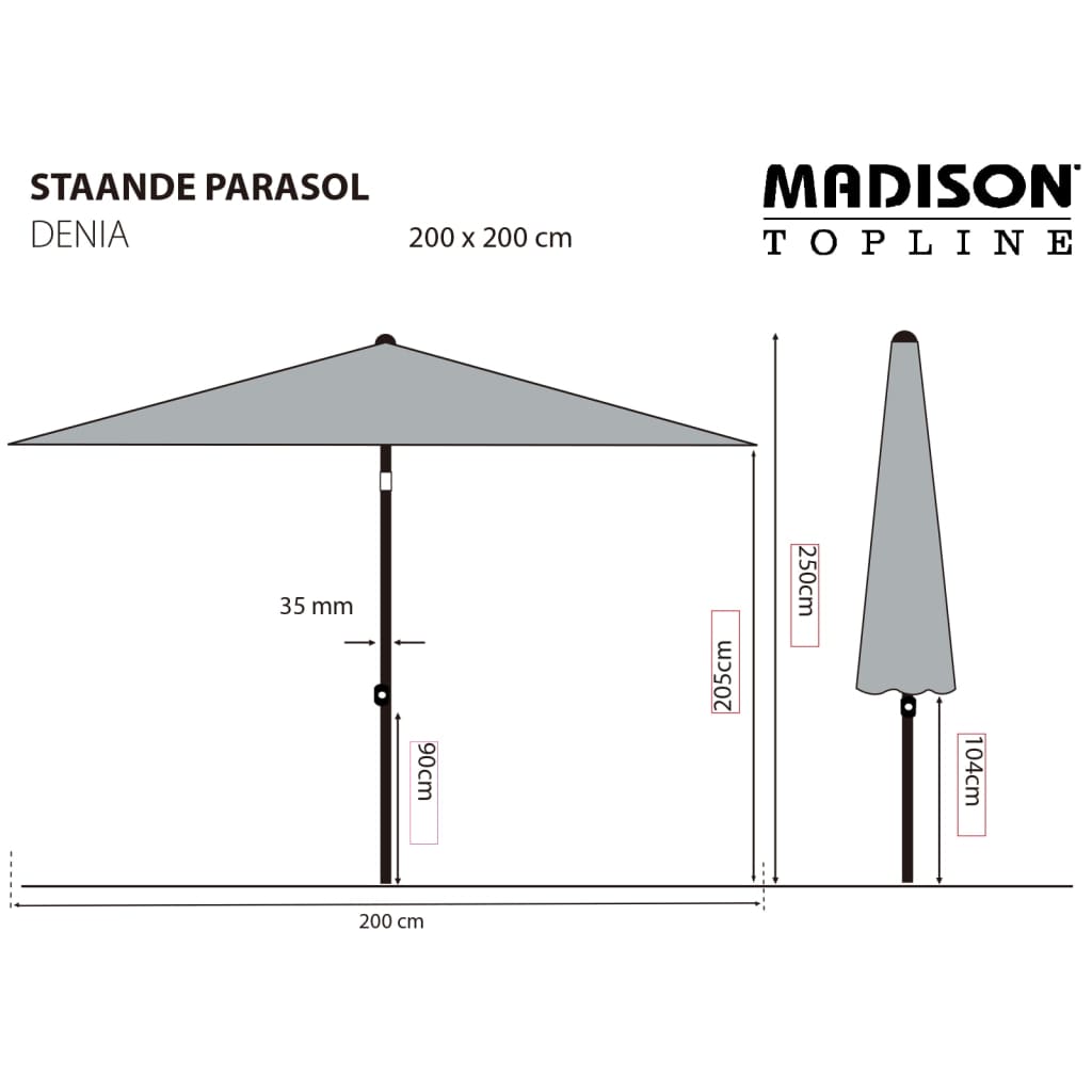 Madison Parasol Denia 200x200 cm grijs