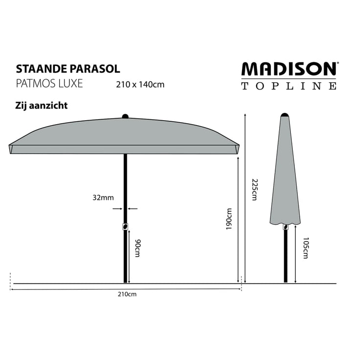 Madison Parasol Patmos Luxe rechthoekig 210x140 cm steenrood