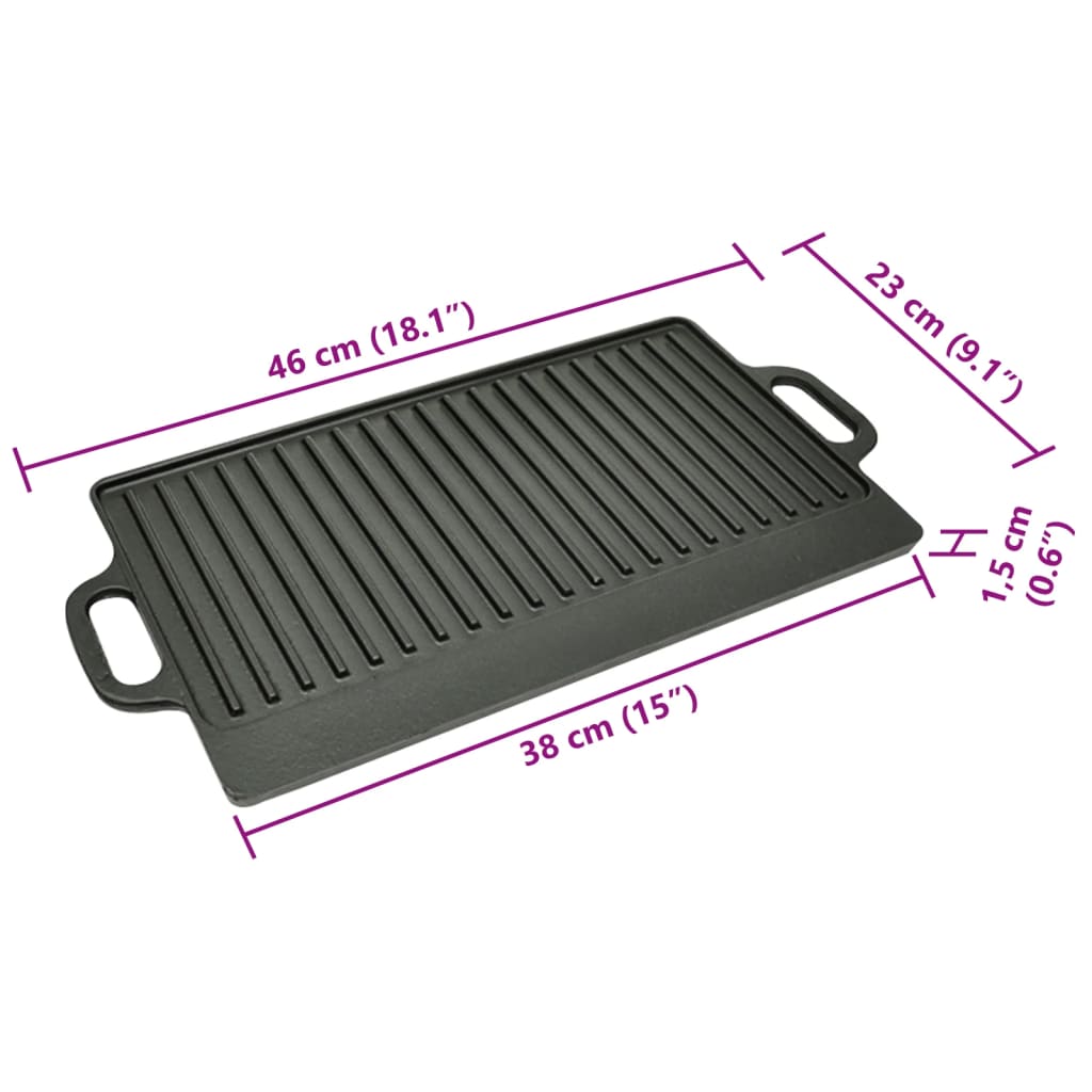 Grillplaat gietijzer dubbelzijdig 38x23 cm 2 st