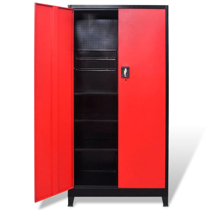 Gereedschapskast met 2 deuren 90x40x180 cm staal zwart en rood