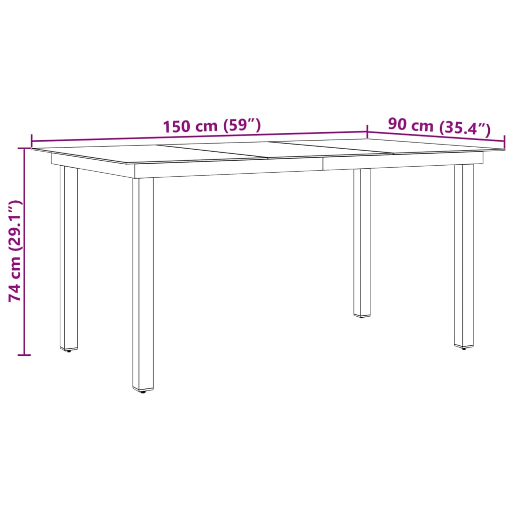 Tuintafel 150x90x74 cm aluminium en glas zwart