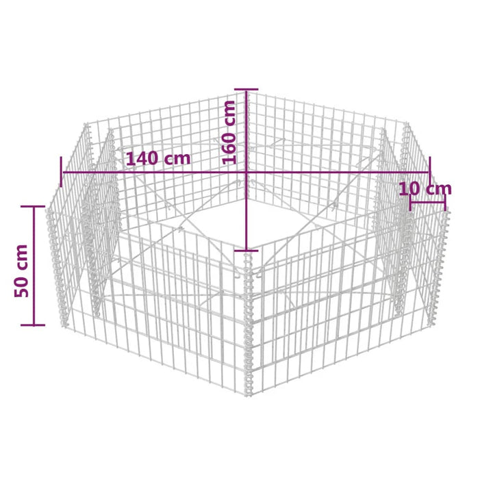 Gabion plantenbak verhoogd zeshoekig 160x140x50 cm