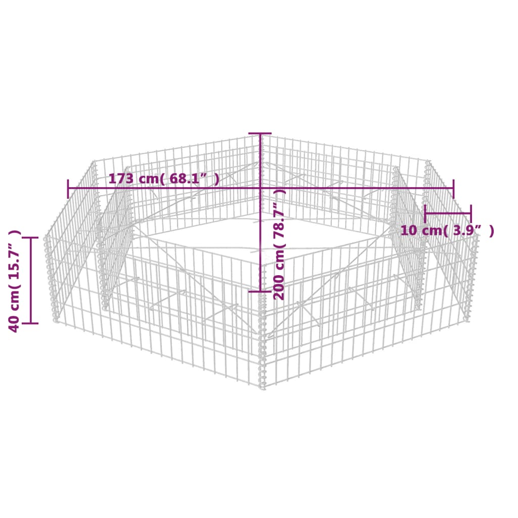 Gabion plantenbak verhoogd zeshoekig 200x173x40 cm