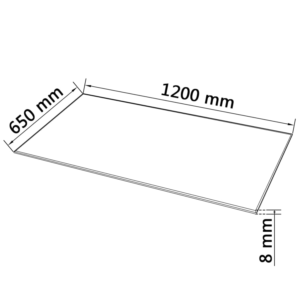 Tafelblad van gehard glas 1200x650 mm rechthoekig