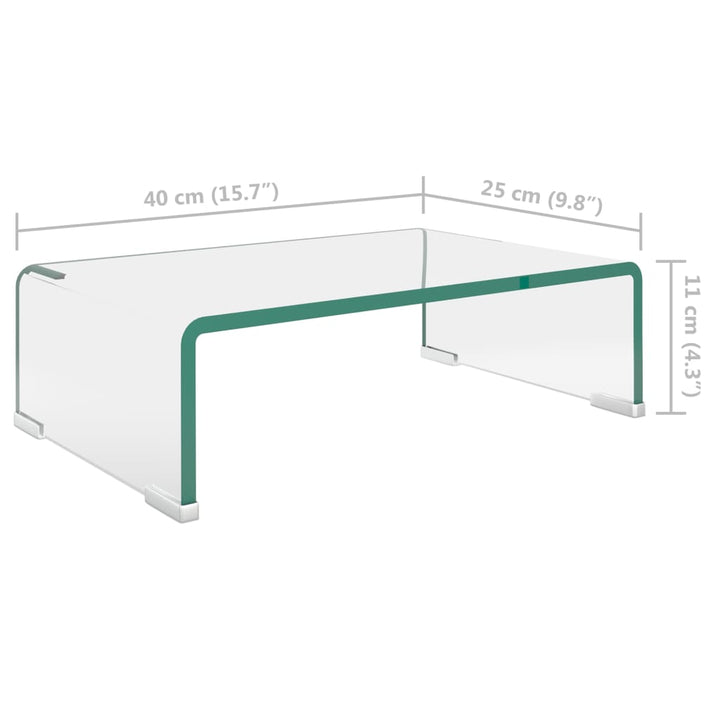 Tv-meubel/monitorverhoger transparant 40x25x11 cm glas