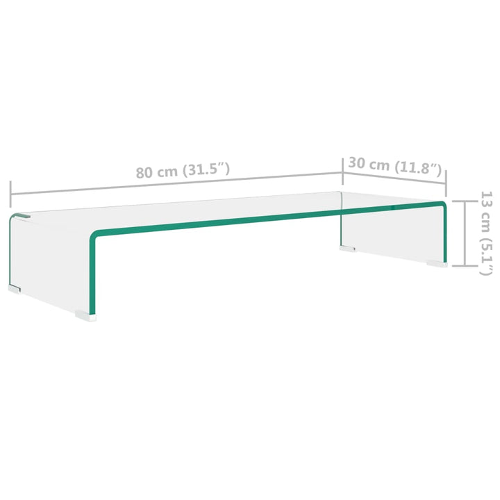 Tv-meubel/monitorverhoger transparant 80x30x13 cm glas