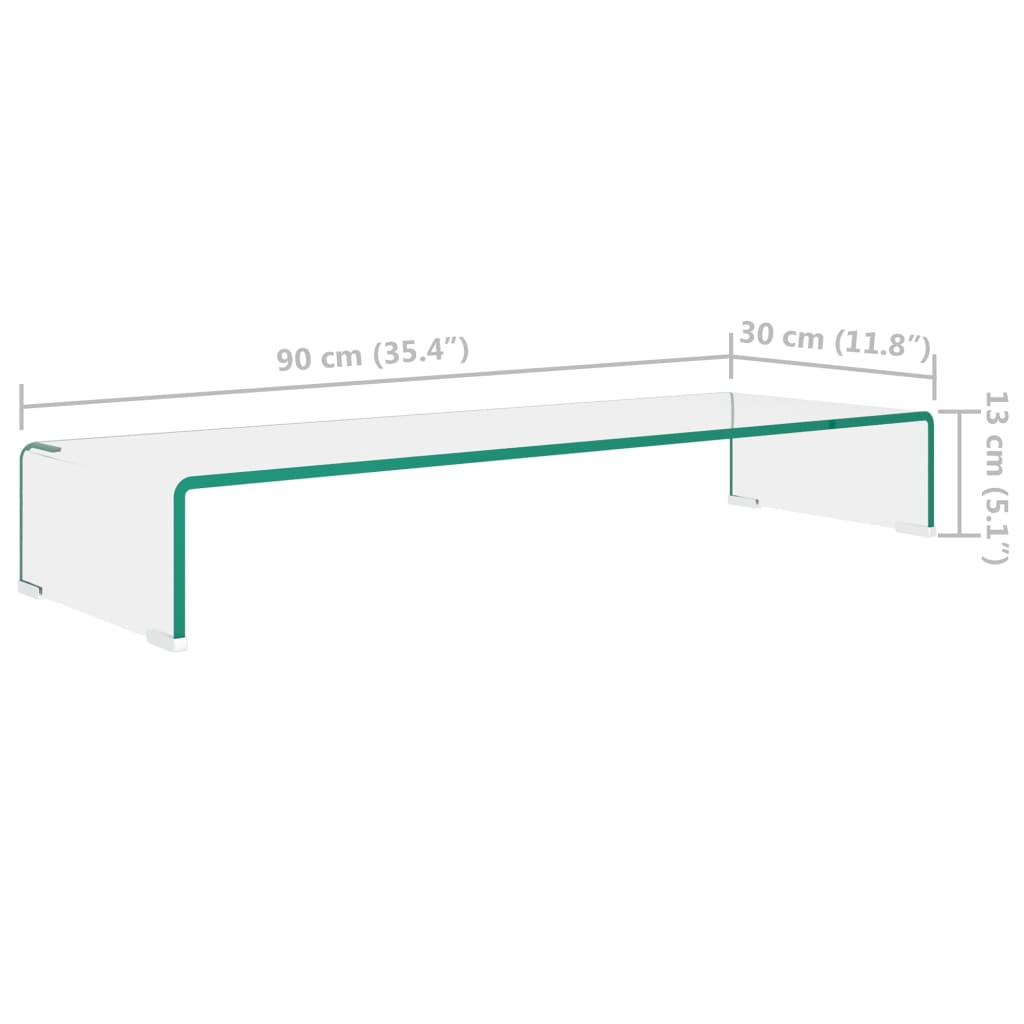 Tv-meubel/monitorverhoger transparant 90x30x13 cm glas