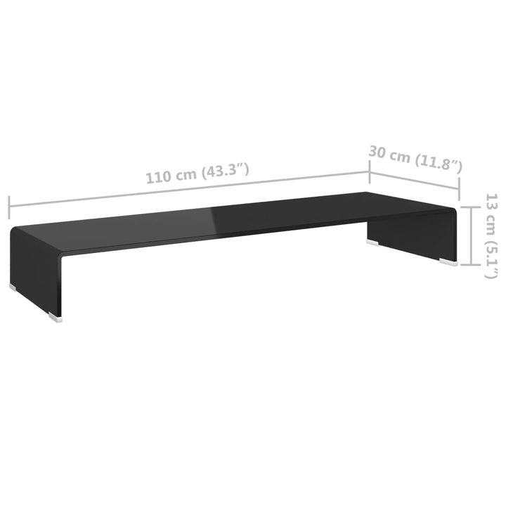 TV-meubel/monitorverhoger zwart 110x30x13 cm glas