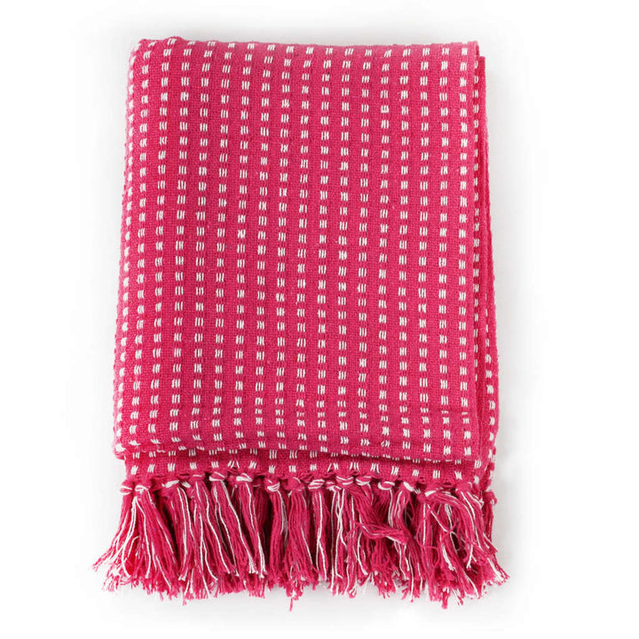 Plaid vierkantjes 125x150 cm katoen roze