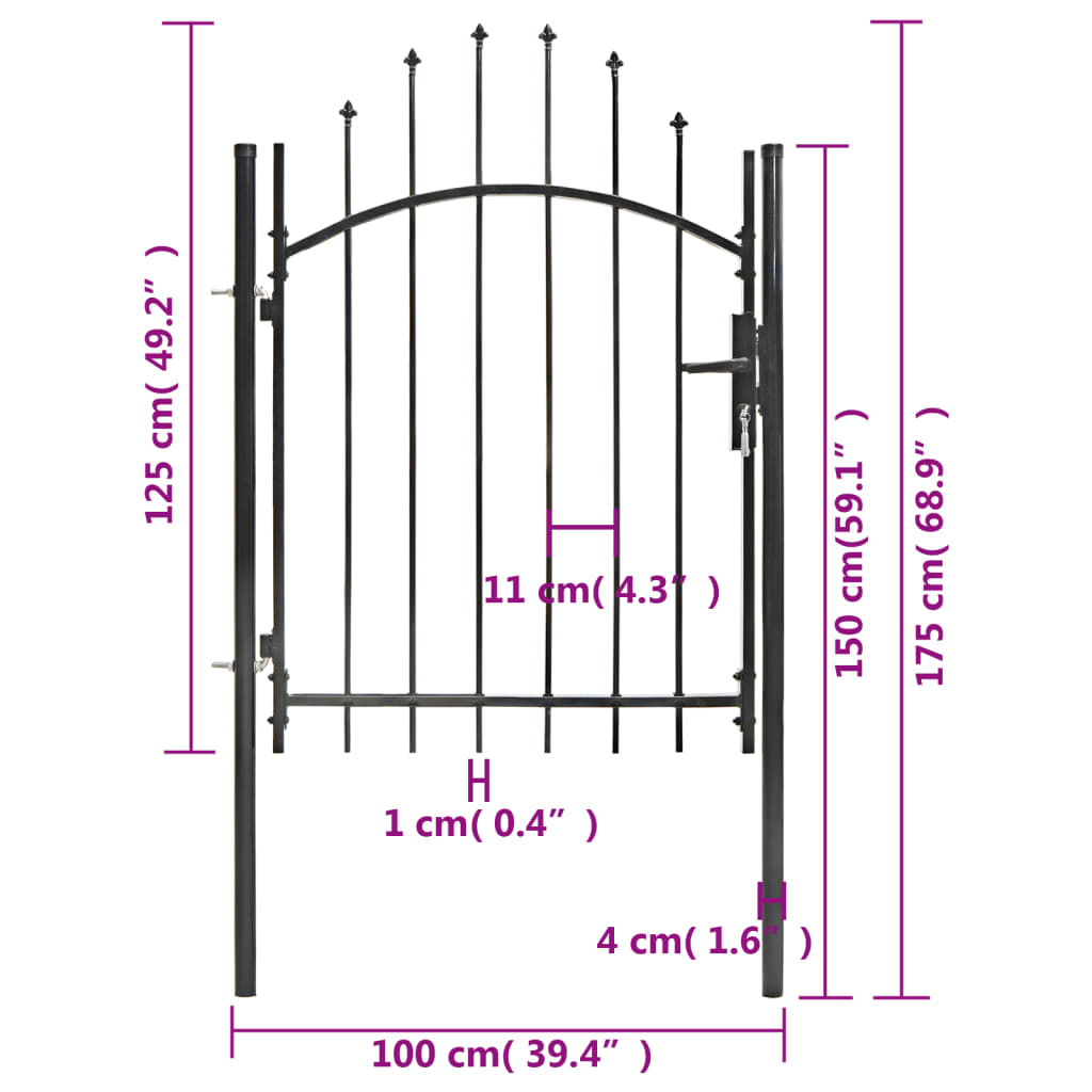 Poort 1x1,75 m staal zwart