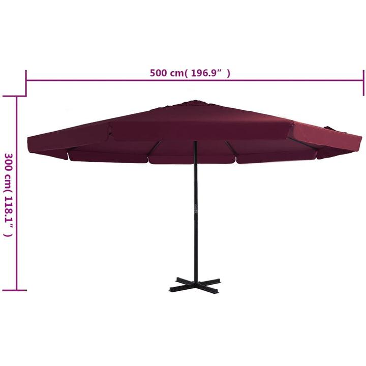 Parasol met aluminium paal 500 cm bordeauxrood