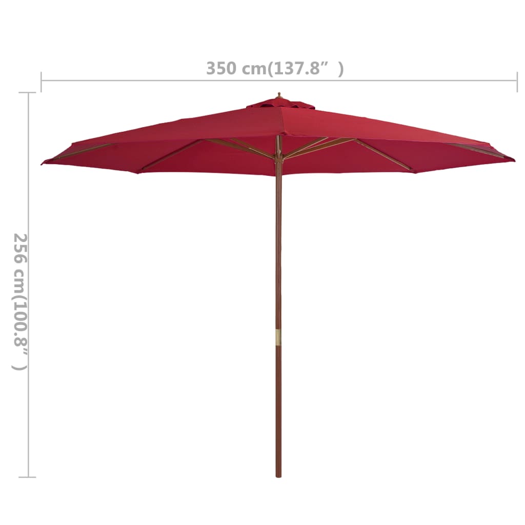 Parasol met houten paal 350 cm bordeauxrood