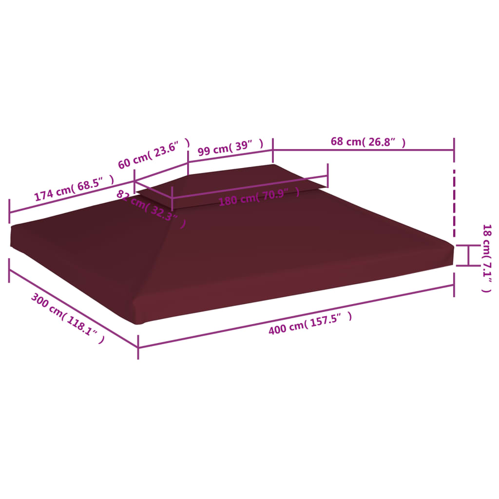 Prieeldak 2 lagen 4x3m 310 g/m² bordeaux