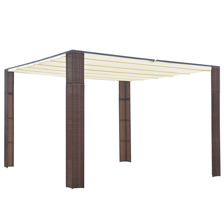 Prieel met dak 300x300x200 cm poly rattan bruin en crème