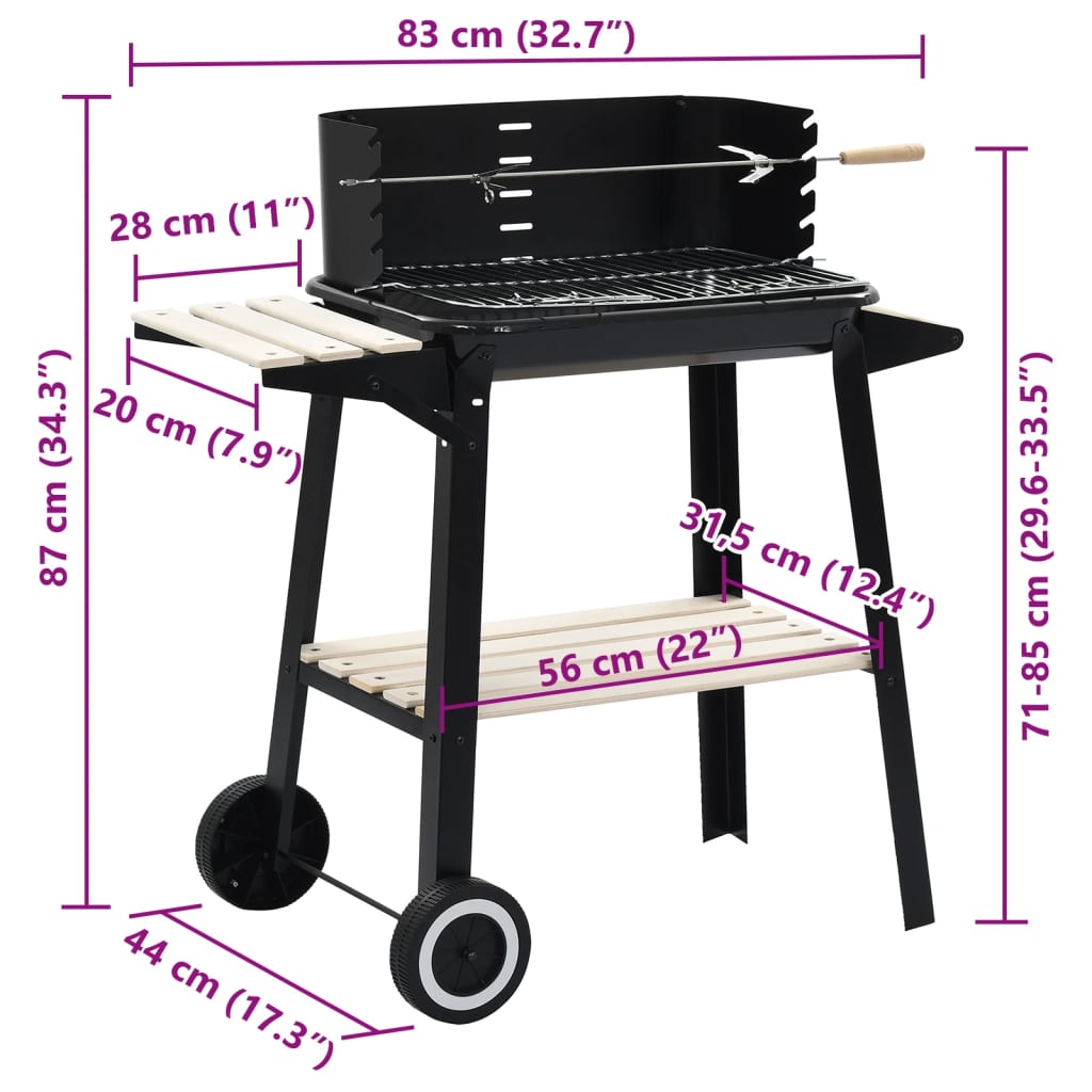 Houtskoolbarbecue stond met wieltjes