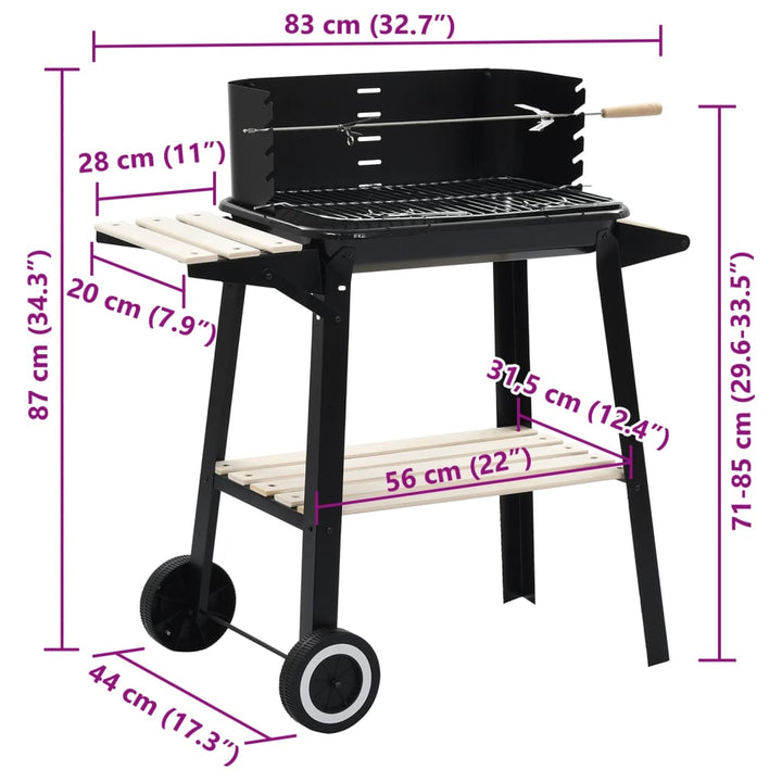 Houtskoolbarbecue stond met wieltjes