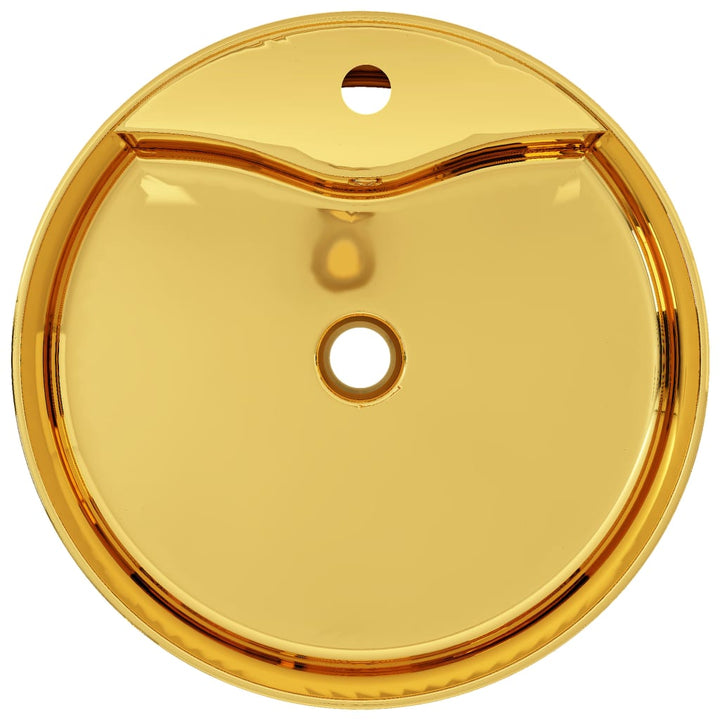 Wastafel met overloop 46,5x15,5 cm keramiek goudkleurig