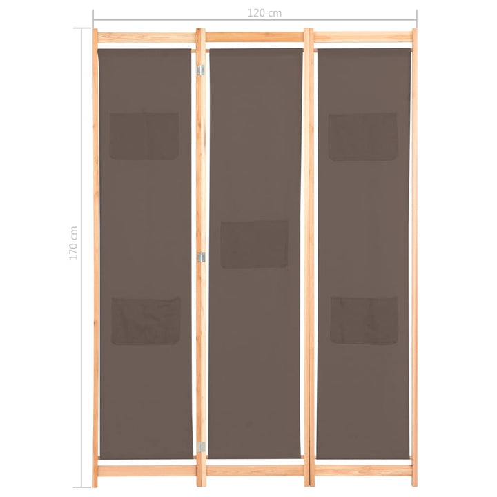 Kamerscherm met 3 panelen 120x170x4 cm stof bruin