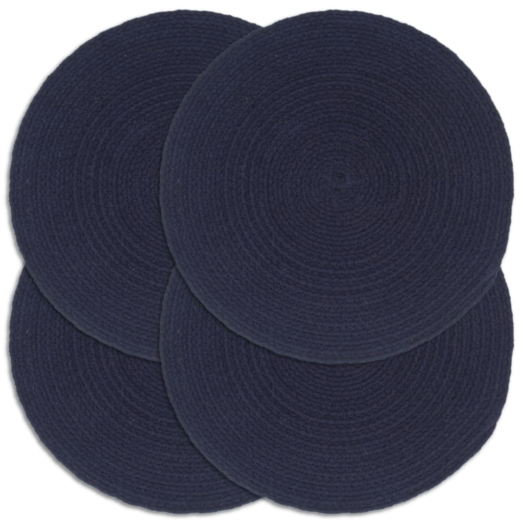 Placemats 4 st rond 38 cm katoen effen marineblauw