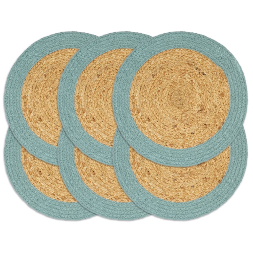 Placemats 6 st 38 cm jute en katoen natuurlijk en groen