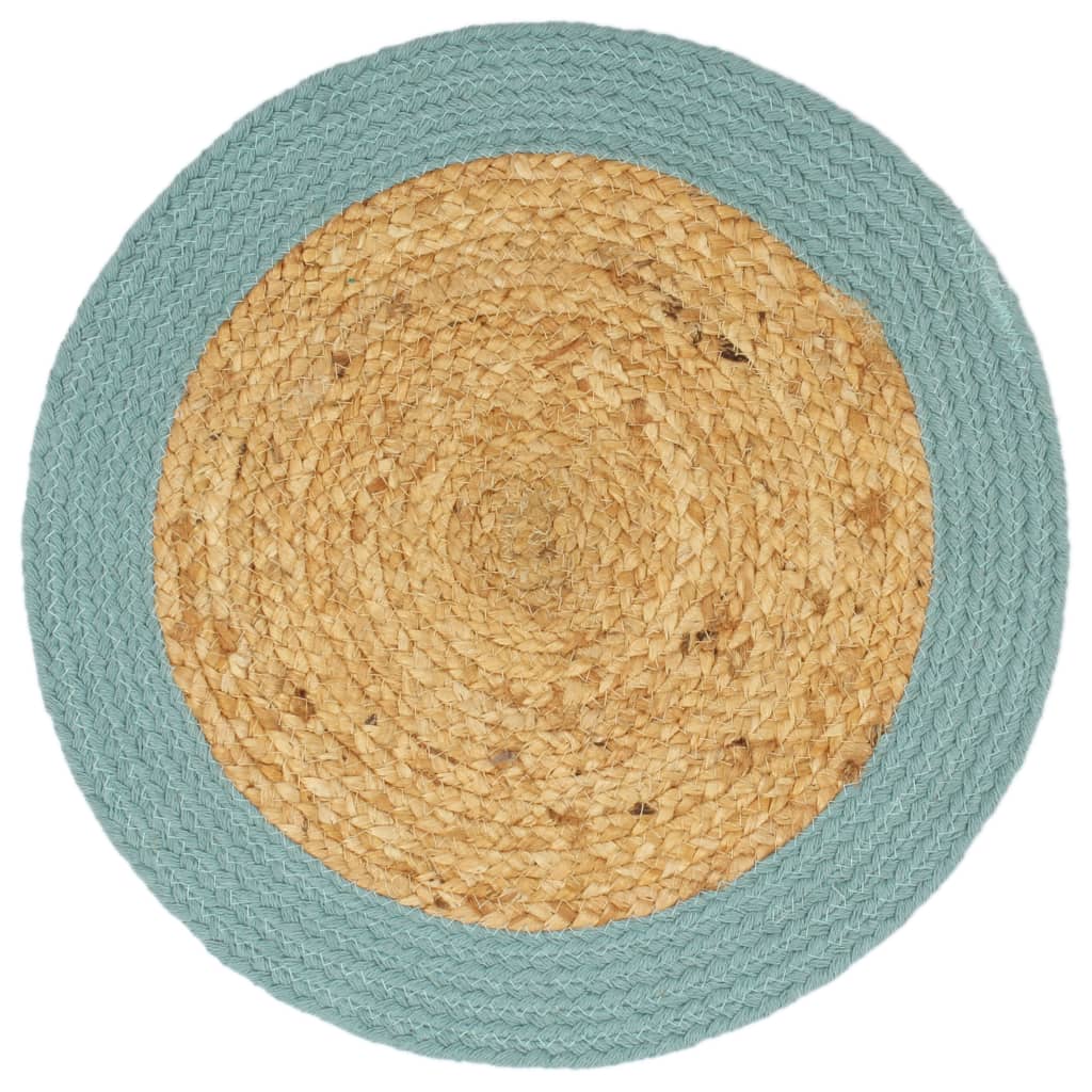 Placemats 6 st 38 cm jute en katoen natuurlijk en groen