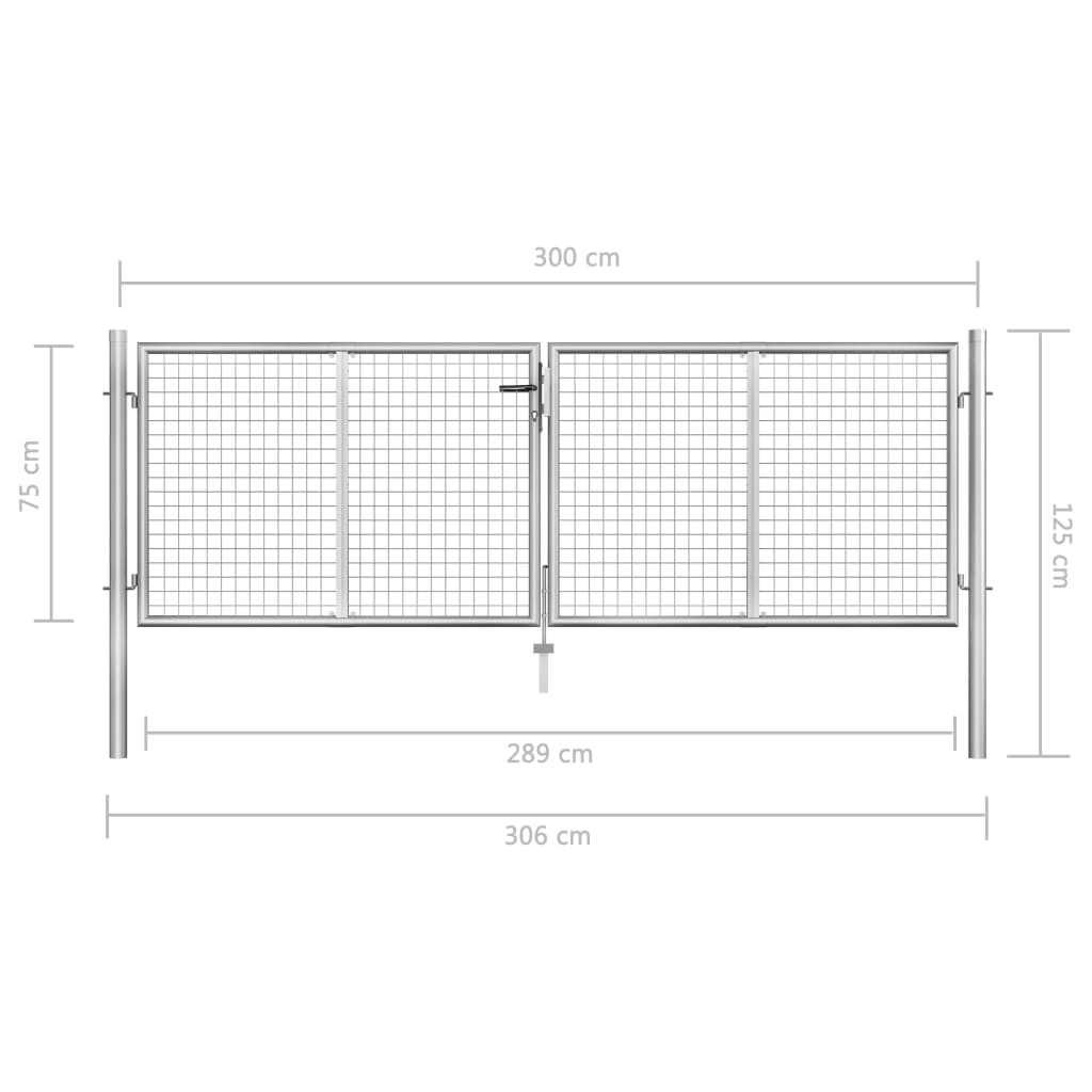 Poort 306x125 cm gegalvaniseerd staal zilverkleurig