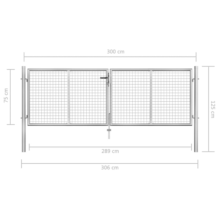 Poort 306x125 cm gegalvaniseerd staal zilverkleurig