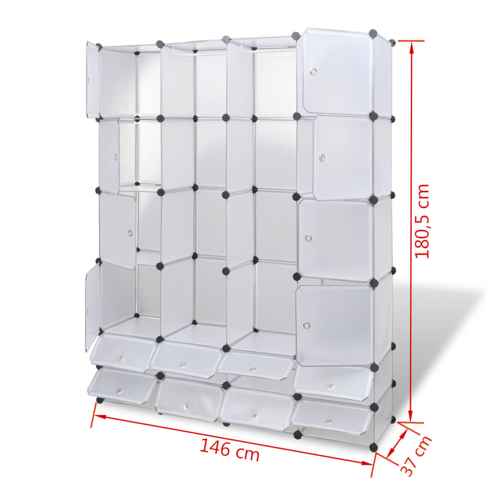 Modulaire kast met 18 compartimenten wit 37 x 146 x 180,5 cm